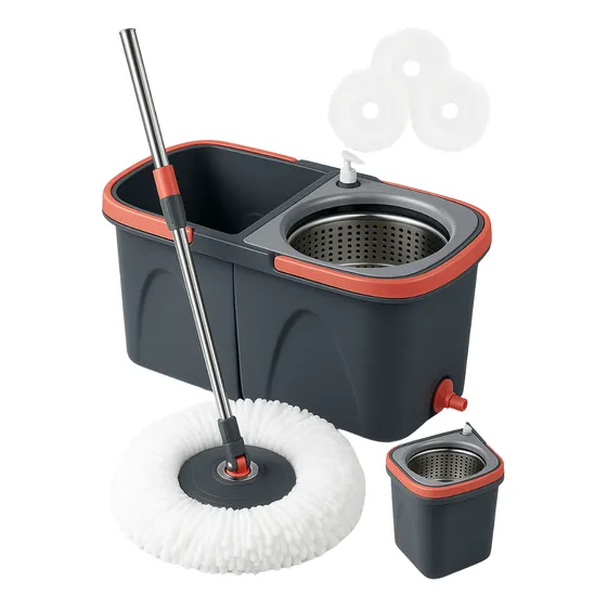 Mopa Centrífuga 360° C/ Balde + 3 Paños De Microfibra Pisos