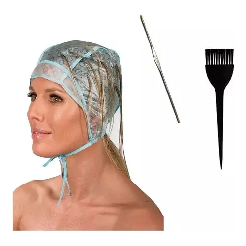 Kit Mechas Gorro Rayos + Aguja + Brocha Reutilizable