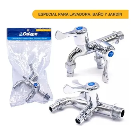 Llave Chorro Doble Función 1/2 2 Salida De Agua