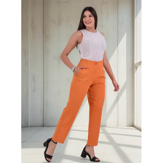 Pantalon Sastrero Recto Cintura Avispa Con Pinzas Mujer 