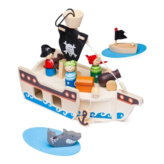 Juego De Madera Barco Pirata Accesorios Bigjigs Niño 3 Años+