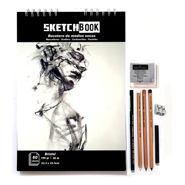 Skechtbook  Libro Para Dibujar + Lápiz Carboncillo 8 Pzs