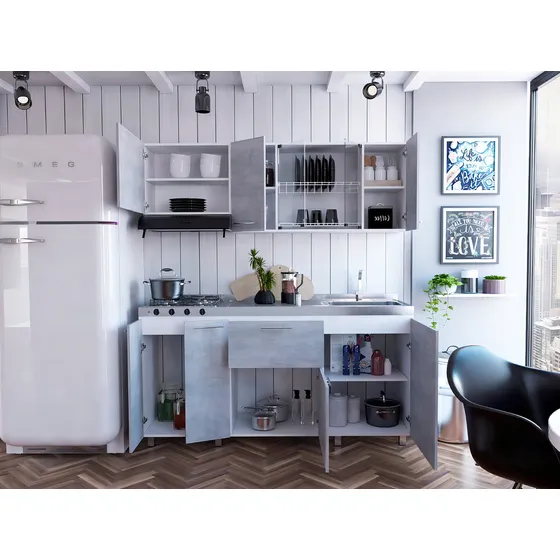 Cocina 180 Linar Rta Blanco + Cemento Color Gris Claro