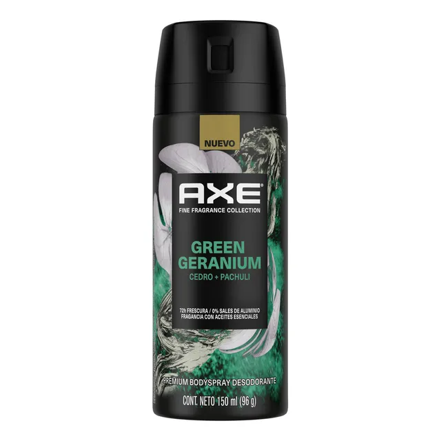 AXE Fine Fragrance Collection Desodorante premium en aerosol Green Geranium, fragancia fina y 72h de frescura, elaborado con aceites esenciales 150 ml
