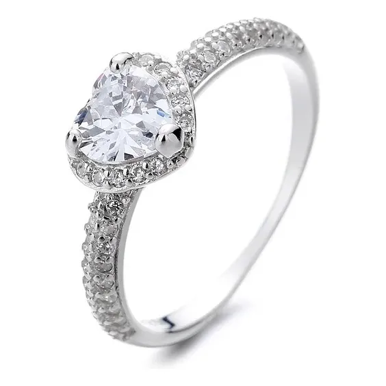 Anillo Solitario Compromiso Corazon Zirconia Plata 925