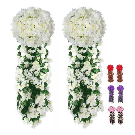 2 Flores Artificiales Decorativas Colgantes Boda Decoracion Color Blanco