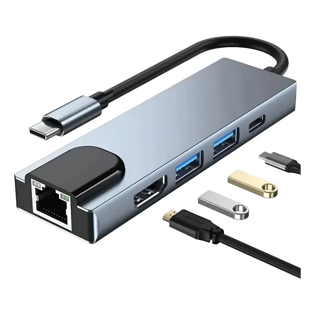 Adaptador 5 En 1 Usb-c A Hdmi/rj45/usb, Ultra Fast