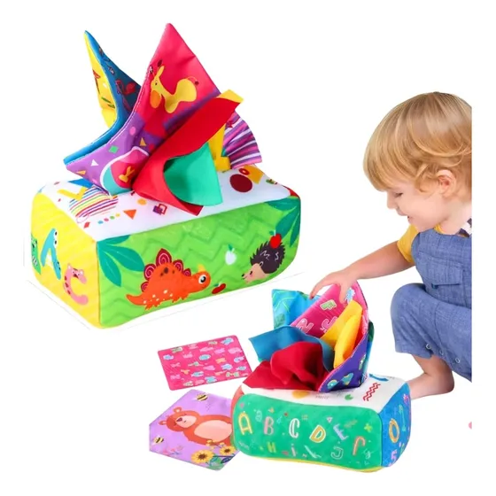 Juguete Para Bebes Sensorial Sonajero Caja De Pañuelos
