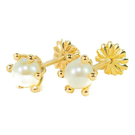 Aros Pistilos Con Perlas De 4,5 Mm De Oro 18k Mujer Y Niñas