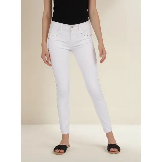 Jeans Dama Marca Numero Brand Usa Blanco Tachas Elastizado