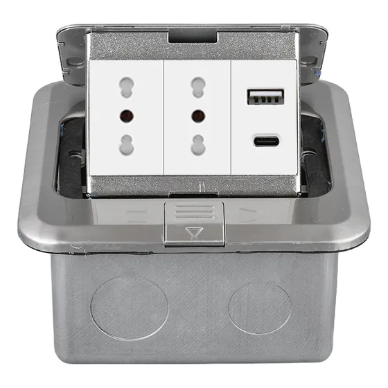 Kit Caja De Piso Pop Up Metálica 2 Tomas 16a + Type-c + Usb