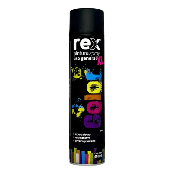 Pintura Spray Secado Rápido Rex Tamaño Xl Extra Grande 650ml Color Negro Mate