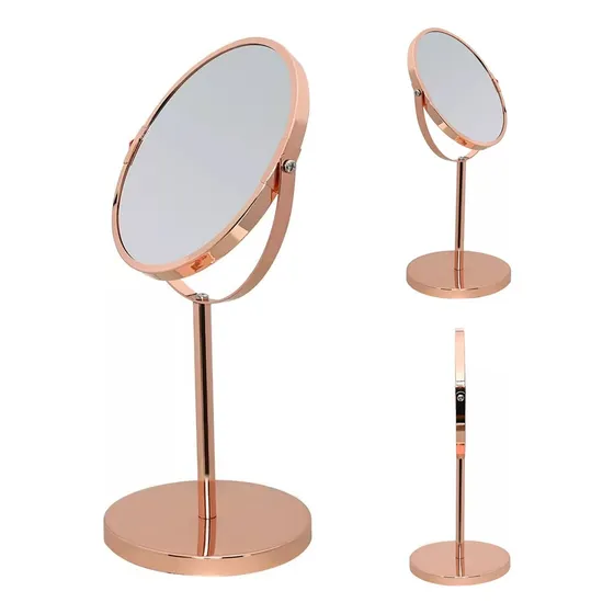 Espelho Grande Maquiagem De Mesa Dupla Face 5x Bronze Rose