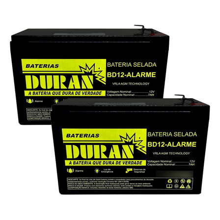 Kit 2 Baterias Duran 7ah 12v Vrla-agm Cerca Elétrica Alarme Kit 2 Baterias Duran 7ah 12v Vrla-agm Cerca Elétrica Alarme