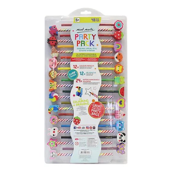 Juego 24 Lápices Y Gomas De Borrar - Sorpresa Cumpleaños Trazo Color Hb