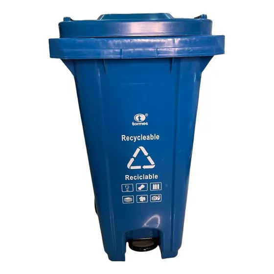 Contenedor De Basura De 120 Lts Negro Con Pedal Y  Ruedas.