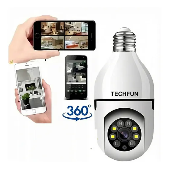 Câmera Lâmpada Techfun Espiã Wi-Fi JT-8177 Full HD 1080p 360º PTZ Áudio Bidirecional