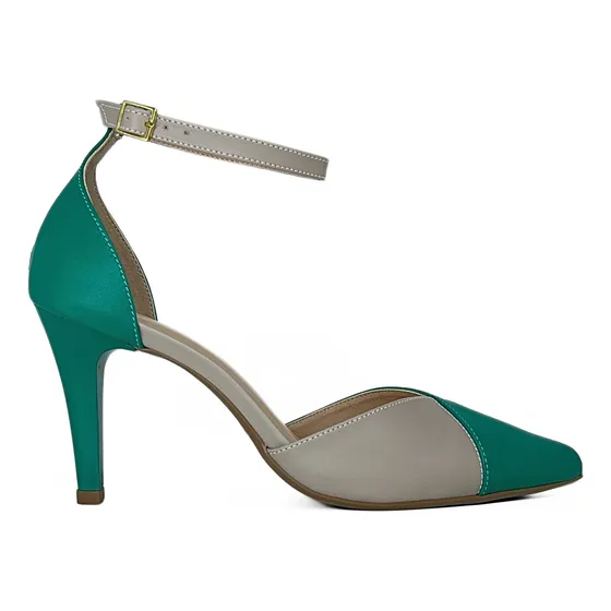 Sapato Feminino Scarpin Salto Alto Fino Bicolor Verde 