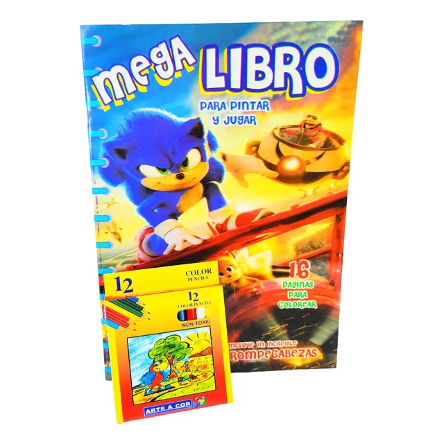Libro Para Colorear Sonic + Cartas Y Tazos Recortables