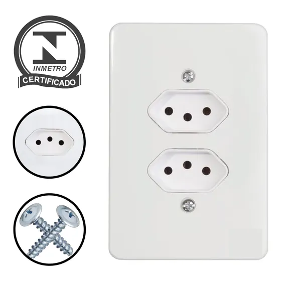 Tomada Dupla 20a Conjunto Espelho 4x2 Branco 2p+t 3 Pinos