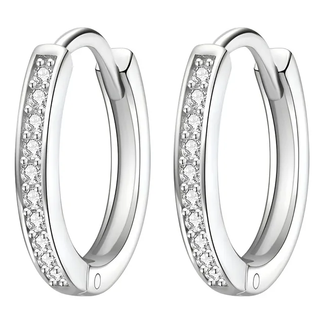 Aros Arete Caravana Pendiente Plata 925 Con Zirconias 14 Mm