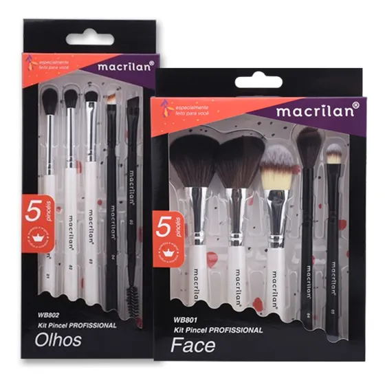 Jogo 10 Pinceis Macrilan Olhos Face Maquiagem Profissional