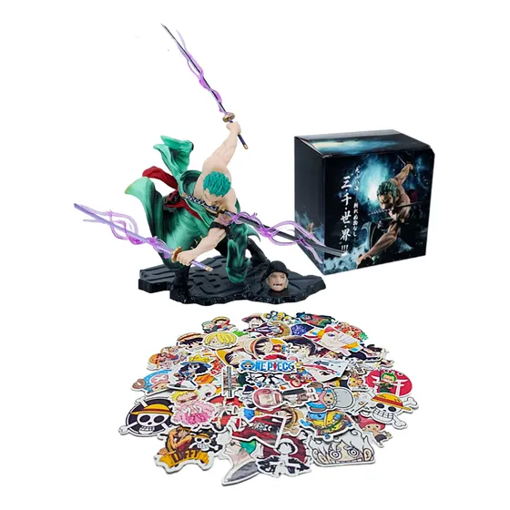 Kit Figura Acción Zoro Roronoa One Piece + 50 Stickers