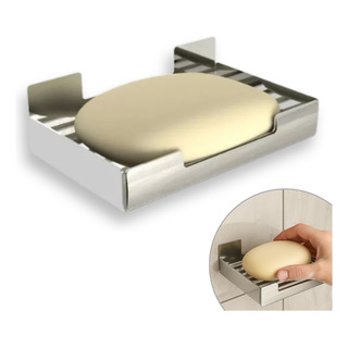 Saboneteira De Parede Inox Dupla Face Sem Furo Prateado Saboneteira De Parede Inox Dupla Face Sem Furo Prateado