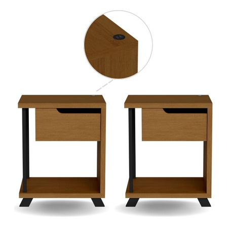 Moveis Set De 2 Burós De Noche De Madera Mdp Con Carga Usb Moveis Set De 2 Burós De Noche De Madera Mdp Con Carga Usb
