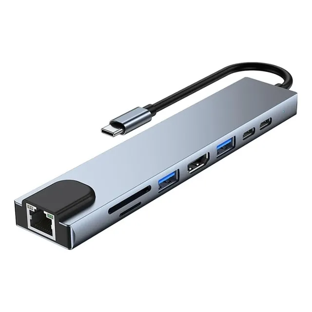 Convertidor Tipo C 8 En 1- Red, Hdmi, Hub, Tipo C, Lector