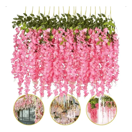 12 Galhos Flor Cerejeira Artificial Pendente Corrente Ramos