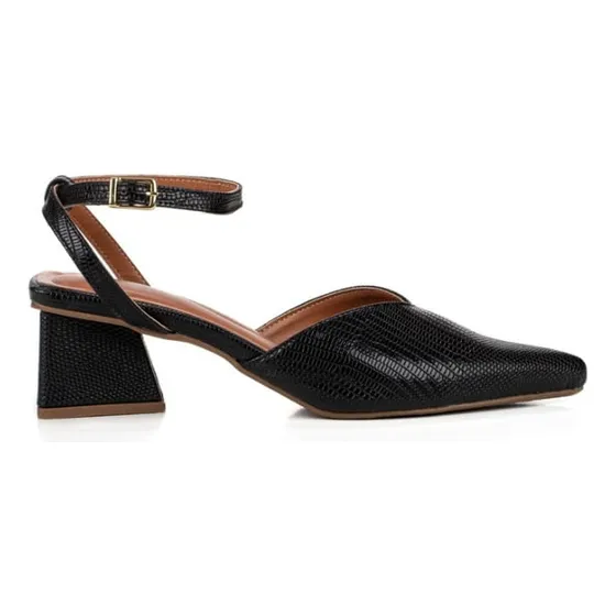 Sapato Scarpin Mule Salto Baixo Geométrico Super Confortável