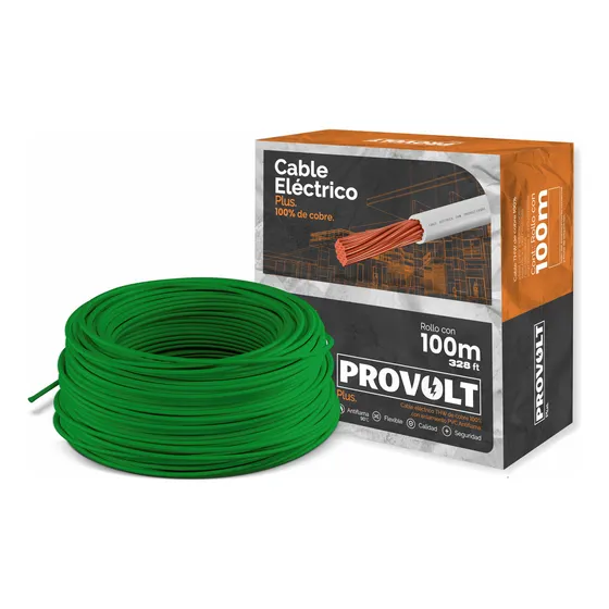 Cable Eléctrico Thw Cobre Calibre 14 100m Plus Cubierta Verde