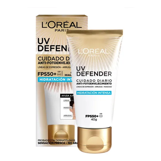 Protector solar L'Oréal Paris UV Defender Hidratación Intensa 50FPS en crema 40mL
