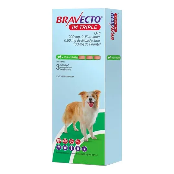 Bravecto Triple 10-20 Kg X3 Tabletas Verde Claro | Cuotas sin interés