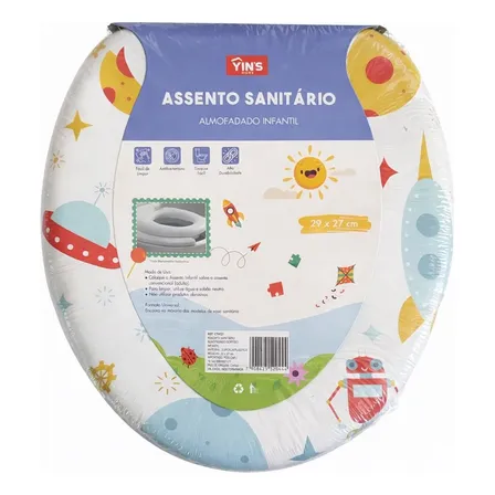Redutor Assento Vaso Sanitário Infantil Bebê Almofadado Branco Foguetes Robôs