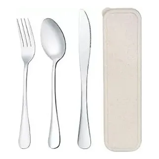 Set De Cubiertos Portátiles, Estuche De Fibra De Paja Trigo