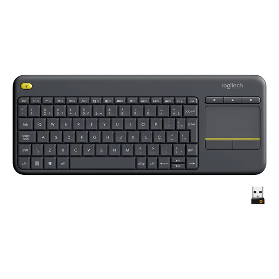 Teclado sem fio Logitech K400 Plus TV com Layout ABNT2 Preto