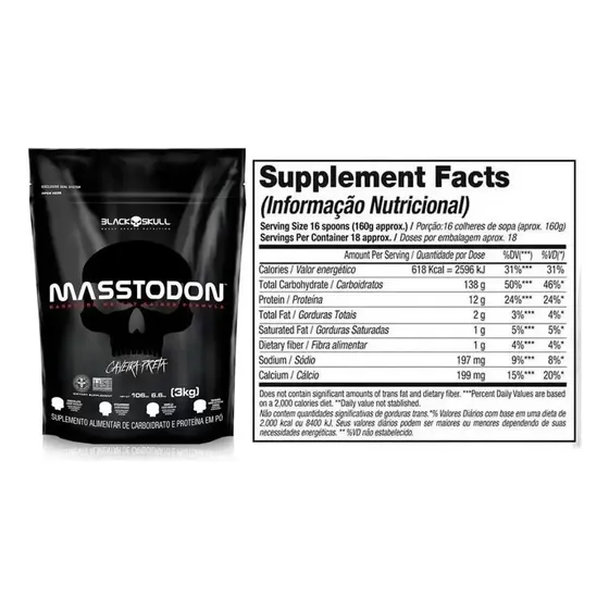Hipercalórico Masstodon 3kg Black Skull Sabor Baunilha