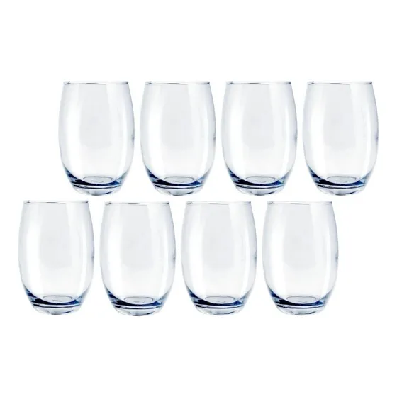 Copo Vidro 450ml Redondo Bellagio Jogo Com 8 Transparente