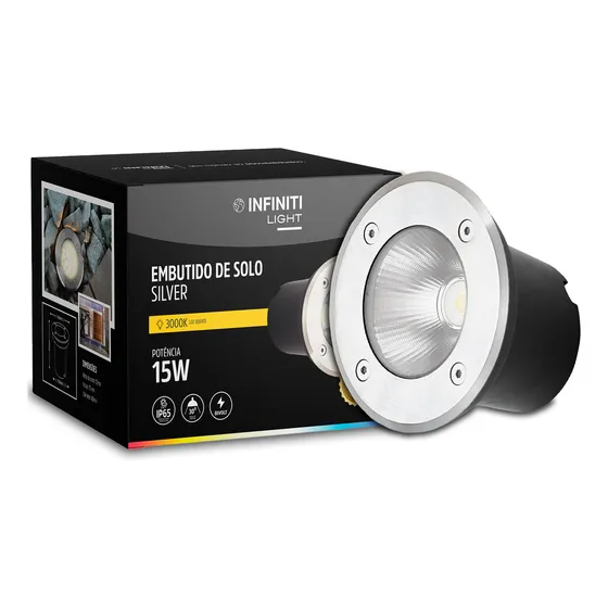 Infinitilight Balizador Embutido Solo Chão Led 15w 3000k 30° Ip65 Escovado - Piso Área Externa Escada Luz Quente Residência Casa Piscina Loja Comércio Jardim Pilar Destaque Cúpula Blindado