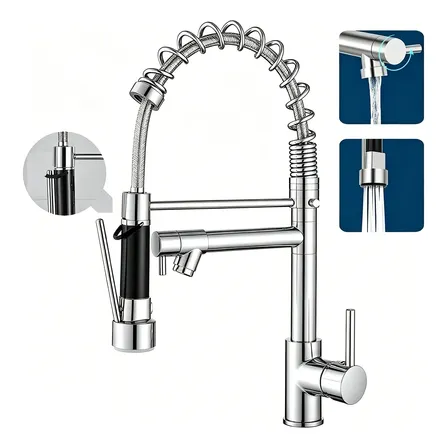 Torneira Cozinha Retrátil Inox Escovado Mola Bico Duplo