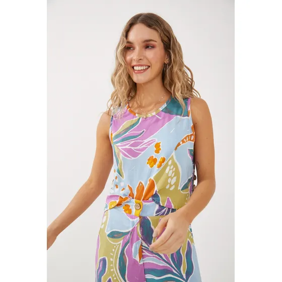 Blusa Lino Estampa Con Botones Rimmel