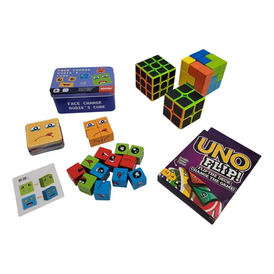 Set Juegos De Mesa Caritas + Cubo Soma + Cubo Rubiks + Uno
