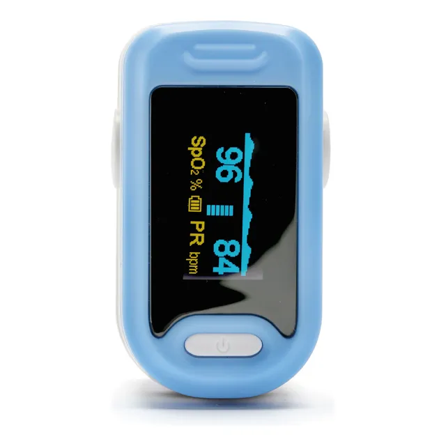 Oximetro De Pulso Digital Saturometro Medidor Dedo Saturador De Oxigeno Femmto YK-81A Color Celeste