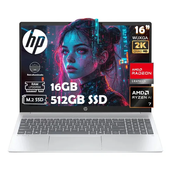 Notebook Laptop Hp Omnibook 5 16 2k Amd Ryzen Ai 7 350 16gb Ram 512gb Ssd Plateada
