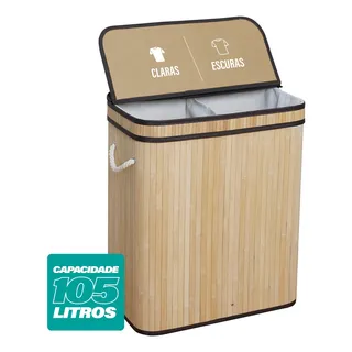 Cesto De Roupas Com DivisĂłria Roupeiro Bambu Artiko Pratic+ Organizador Com Tampa 105l Cesto De Roupas Com DivisĂłria Roupeiro Bambu Artiko Pratic+ Organizador Com Tampa 105l