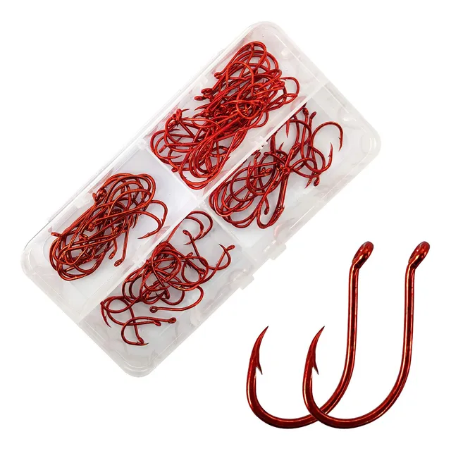 Eupheng 100 Gancho Pesca Acero Alto Carbono Color Negro Rojo
