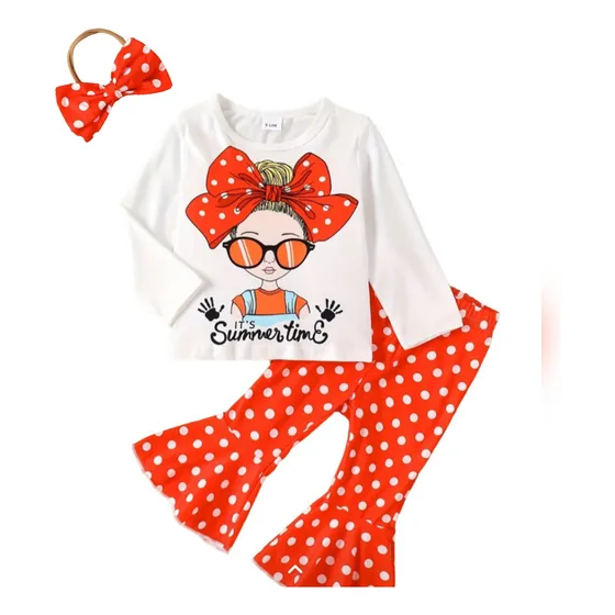 Conjunto Bebé Nena 3 Piezas. Remerita, Pantalón Y Moña. Bebé