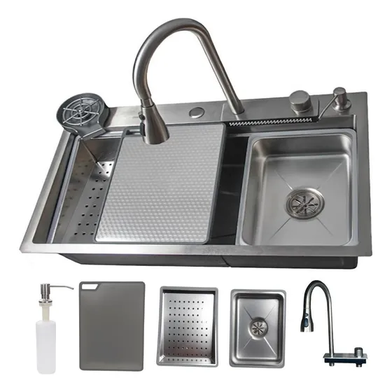 Cuba Gourmet Cozinha Premium Torneira Cascata Lavador Copos Completa Aço Inox 304 Stillus Home